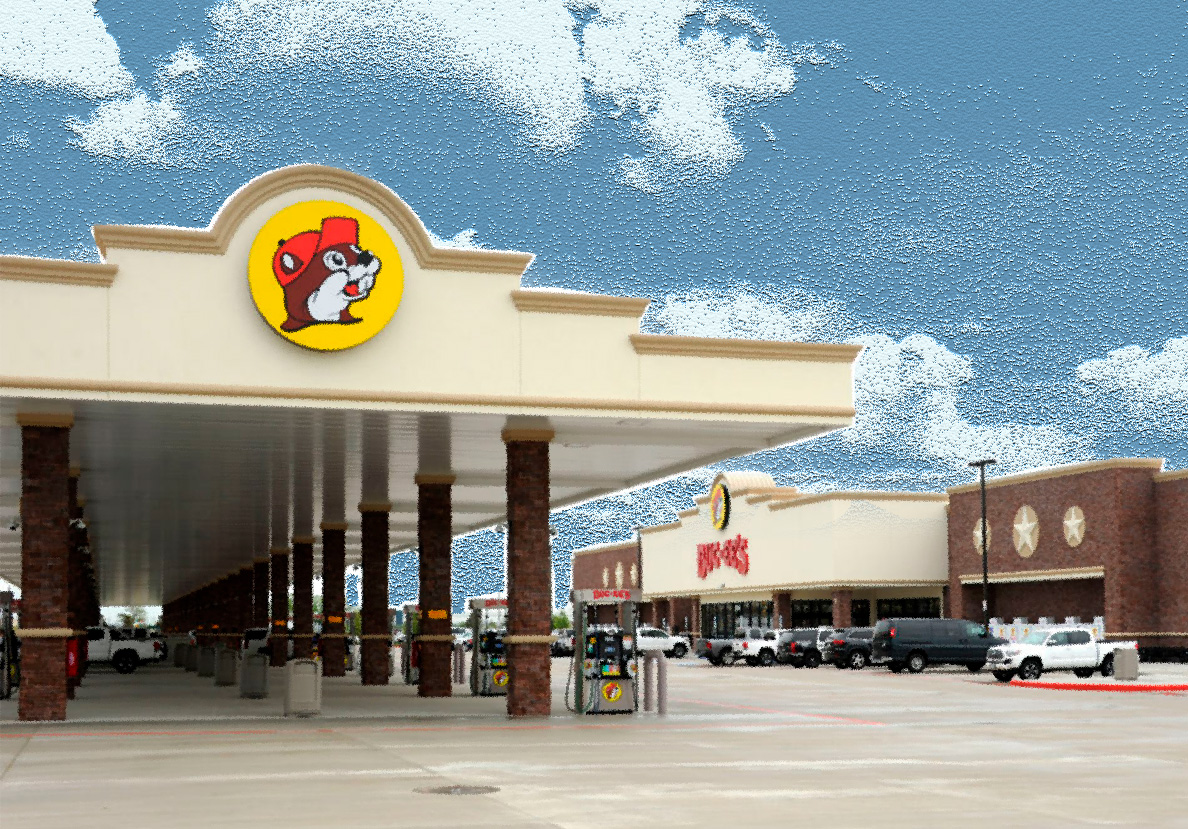 Long shot of Buc-ee's gas station.